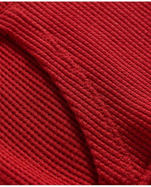 Babyhug Waffle Knit Premium Light Gauge Terry Full Raglan Sleeves Hooded  T-Shirt & Lounge Pant Set With Text Print - Maroon