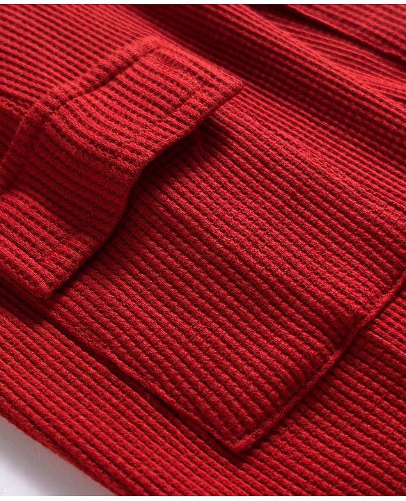 Babyhug Waffle Knit Premium Light Gauge Terry Full Raglan Sleeves Hooded  T-Shirt & Lounge Pant Set With Text Print - Maroon