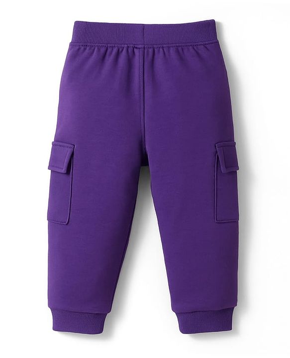Babyhug Knit Premium Light Gauge Terry Full Doctor Sleeves T-Shirt & Joggers Set with Always Ahead Text Print - Purple