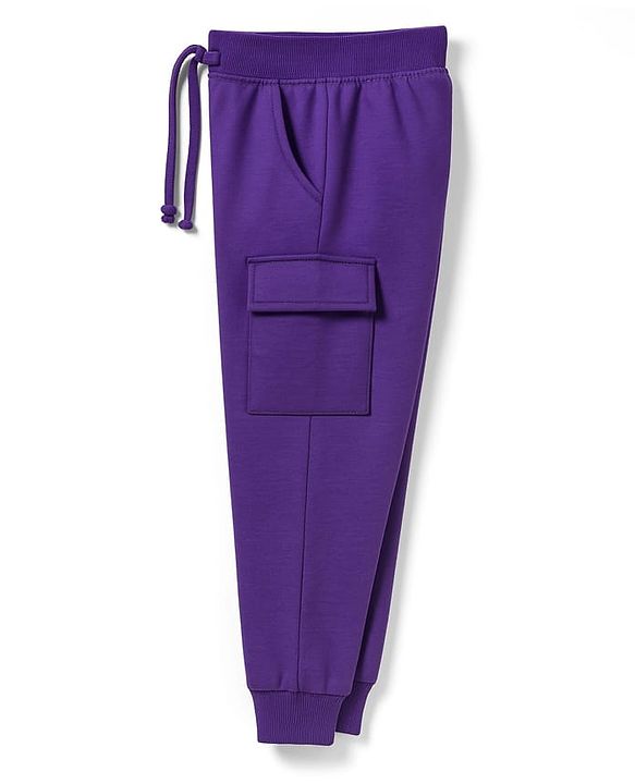 Babyhug Knit Premium Light Gauge Terry Full Doctor Sleeves T-Shirt & Joggers Set with Always Ahead Text Print - Purple