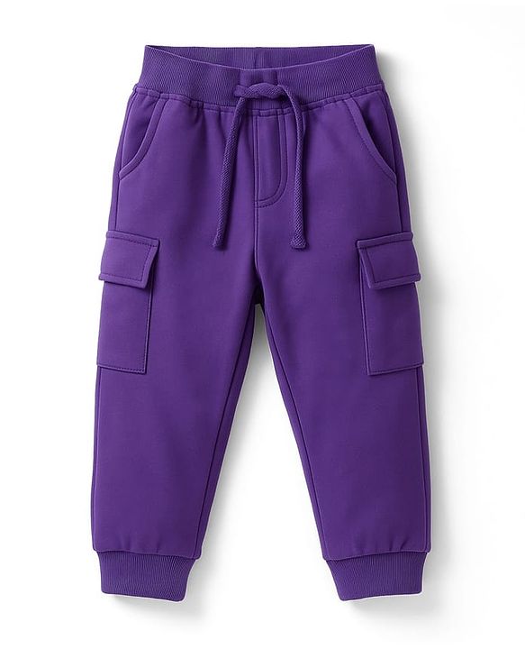 Babyhug Knit Premium Light Gauge Terry Full Doctor Sleeves T-Shirt & Joggers Set with Always Ahead Text Print - Purple