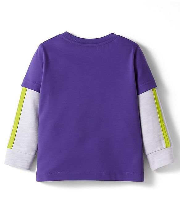 Babyhug Knit Premium Light Gauge Terry Full Doctor Sleeves T-Shirt & Joggers Set with Always Ahead Text Print - Purple