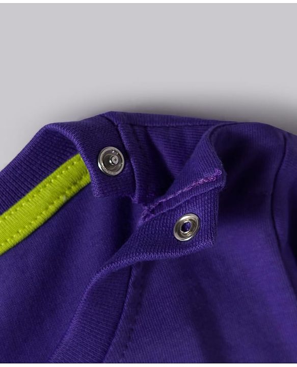 Babyhug Knit Premium Light Gauge Terry Full Doctor Sleeves T-Shirt & Joggers Set with Always Ahead Text Print - Purple