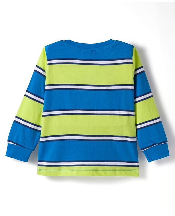 Babyhug Single Jersey Knit Full Sleeves Striped T-Shirt & Lounge Pant Set - Blue