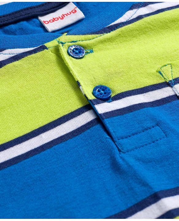 Babyhug Single Jersey Knit Full Sleeves Striped T-Shirt & Lounge Pant Set - Blue