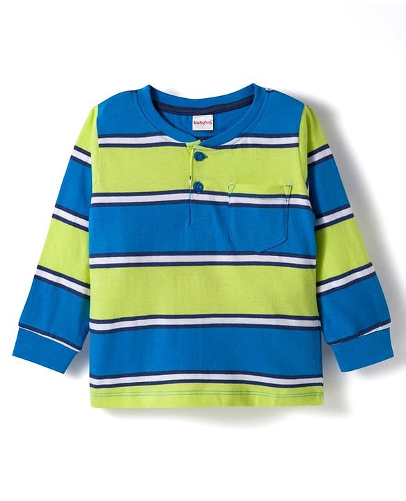 Babyhug Single Jersey Knit Full Sleeves Striped T-Shirt & Lounge Pant Set - Blue