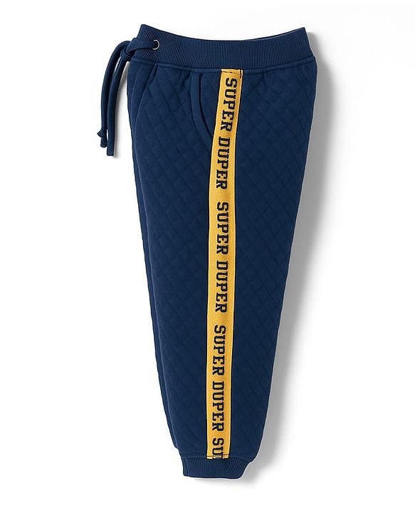 Babyhug Knit Premium Light Gauge Terry Full Doctor Sleeves T-Shirt & Joggers Set with California Text Print -  Yellow & Navy Blue