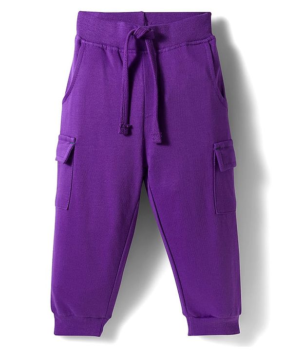 Babyhug Knit Premium Light Gauge Terry Full Sleeves Hooded T-Shirt & Lounge Pant Set With Text Print - Purple