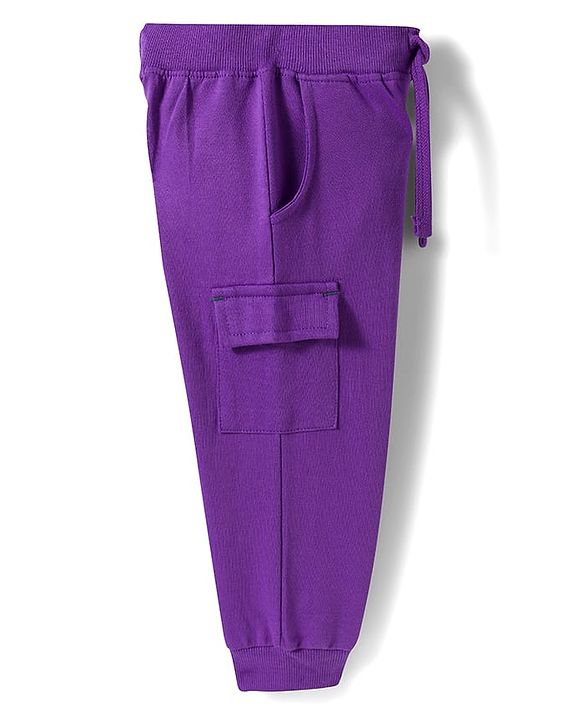 Babyhug Knit Premium Light Gauge Terry Full Sleeves Hooded T-Shirt & Lounge Pant Set With Text Print - Purple