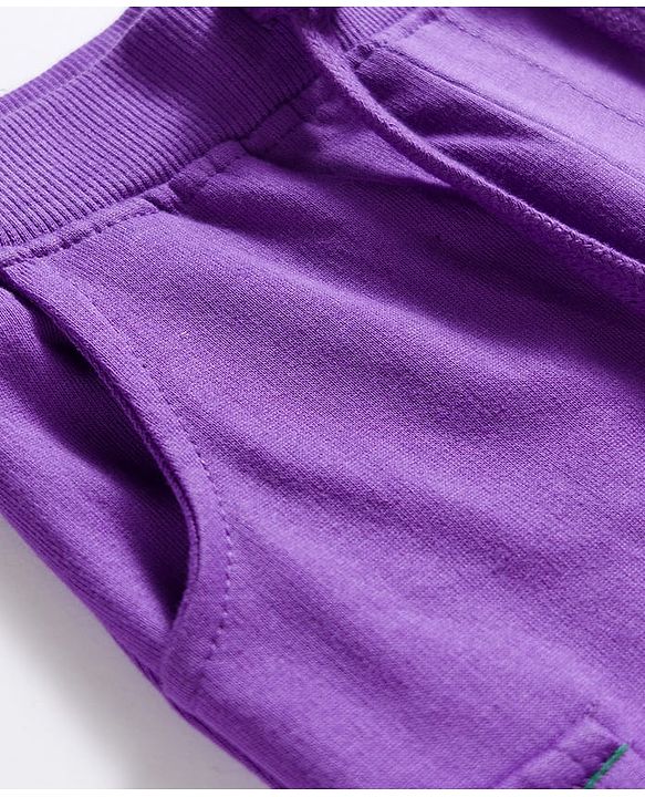 Babyhug Knit Premium Light Gauge Terry Full Sleeves Hooded T-Shirt & Lounge Pant Set With Text Print - Purple