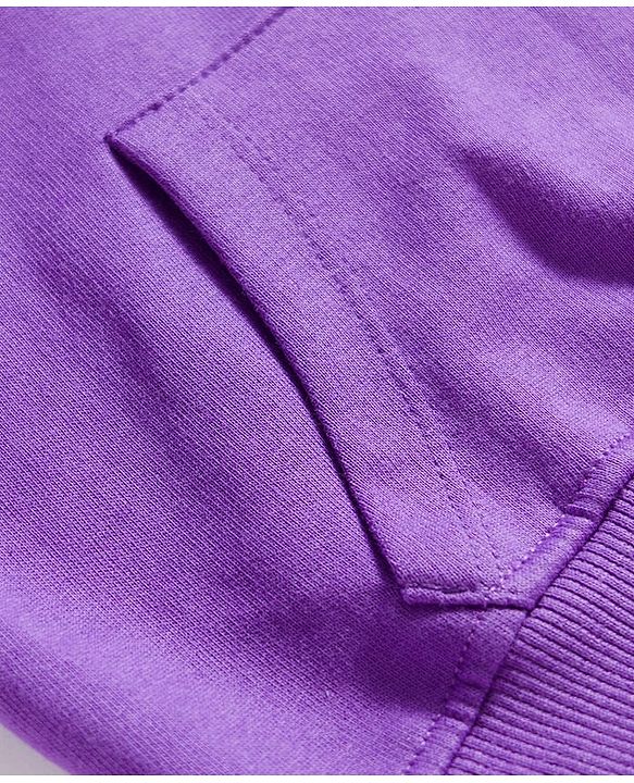 Babyhug Knit Premium Light Gauge Terry Full Sleeves Hooded T-Shirt & Lounge Pant Set With Text Print - Purple