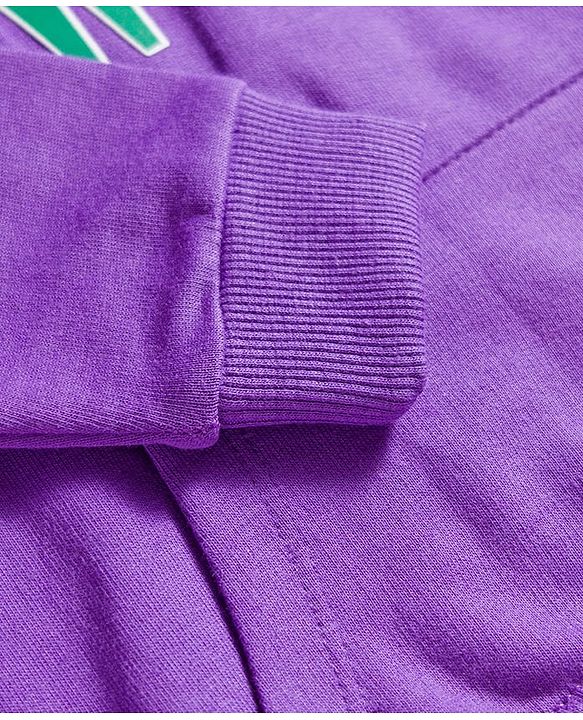 Babyhug Knit Premium Light Gauge Terry Full Sleeves Hooded T-Shirt & Lounge Pant Set With Text Print - Purple