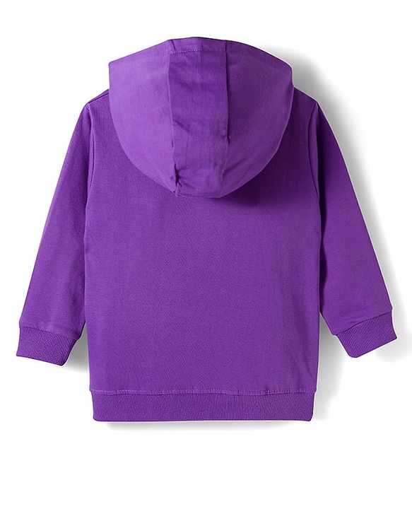Babyhug Knit Premium Light Gauge Terry Full Sleeves Hooded T-Shirt & Lounge Pant Set With Text Print - Purple