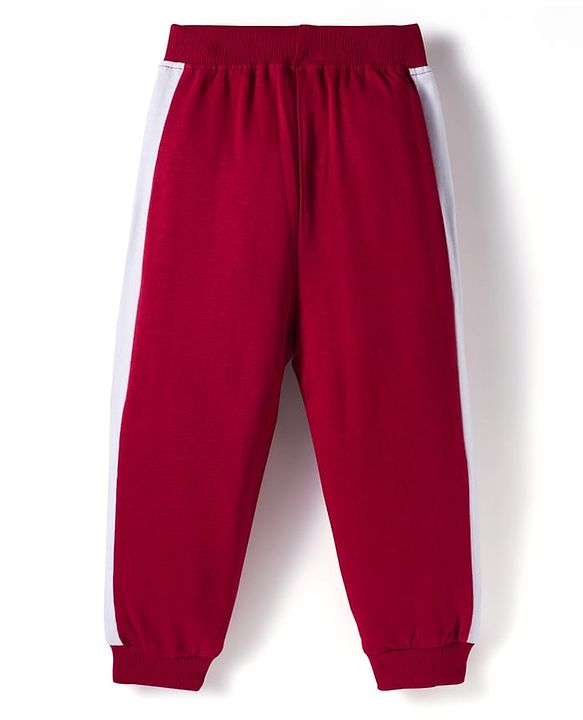 Babyhug Knit Premium Light Gauge Terry Full Sleeves  T-Shirt and Jogger Set With New York Text Print - Red