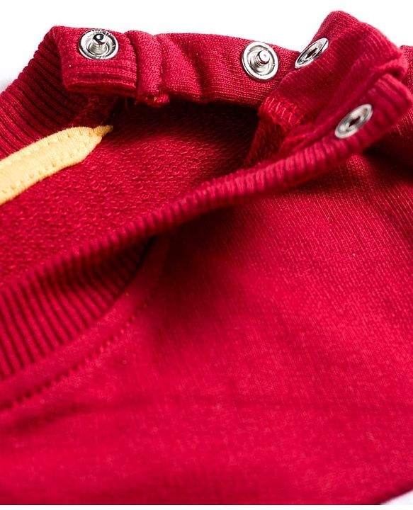 Babyhug Knit Premium Light Gauge Terry Full Sleeves  T-Shirt and Jogger Set With New York Text Print - Red