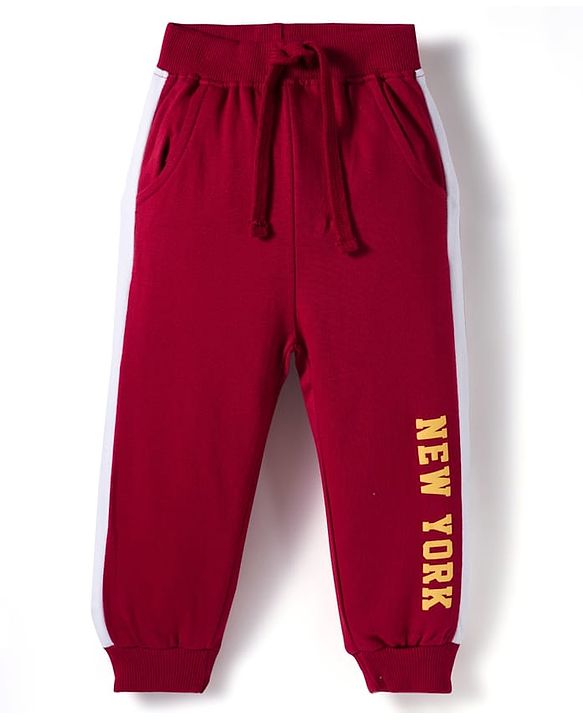 Babyhug Knit Premium Light Gauge Terry Full Sleeves  T-Shirt and Jogger Set With New York Text Print - Red