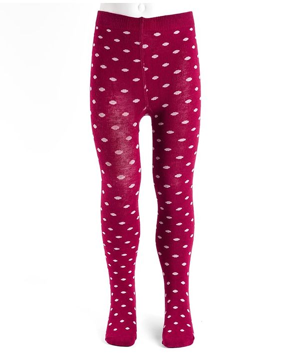 Cute Walk by Babyhug Knit Antibacterial Footed Tights with Polka Dot Design - Maroon