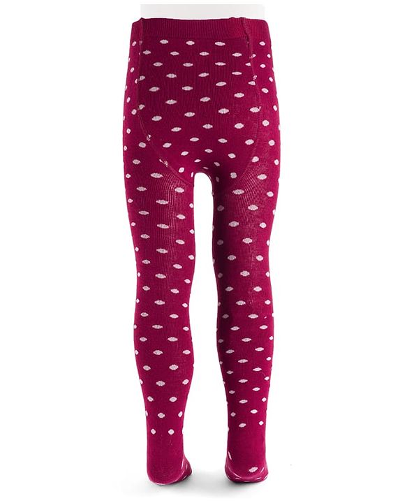 Cute Walk by Babyhug Knit Antibacterial Footed Tights with Polka Dot Design - Maroon