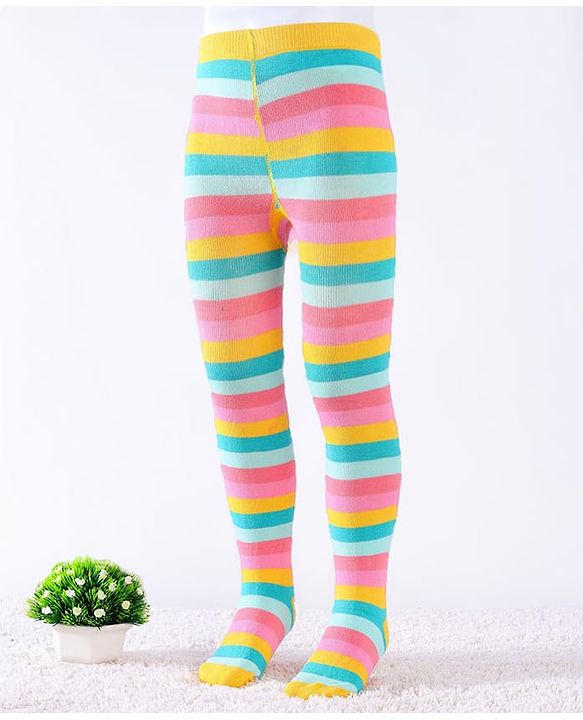 Cute Walk By Babyhug Knit Antibacterial Stripes Footed Tights - Multicolor