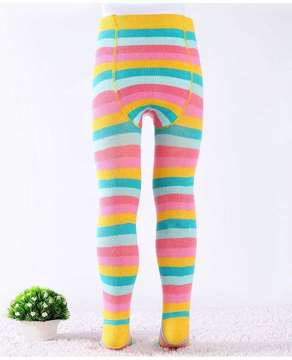 Cute Walk By Babyhug Knit Antibacterial Stripes Footed Tights - Multicolor
