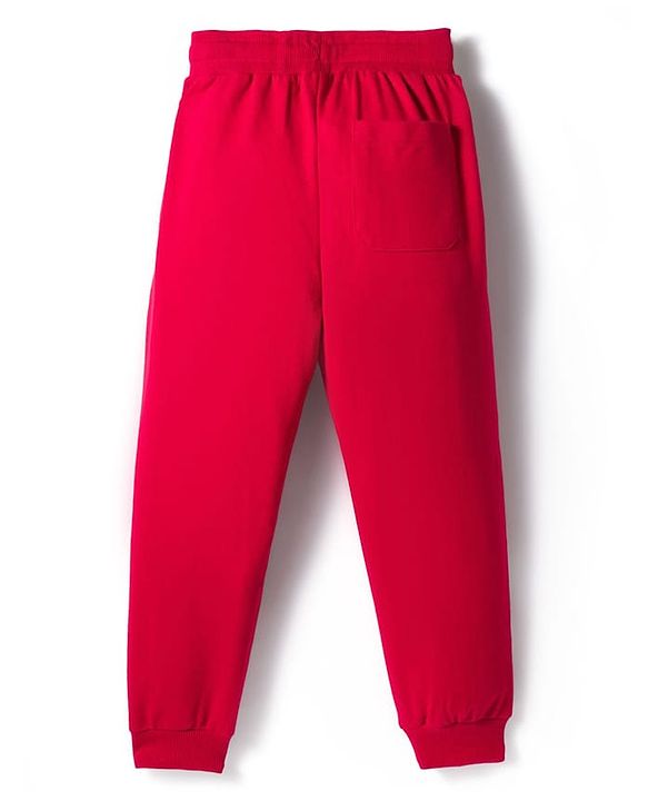 Pine Kids Cotton Knit Full Length Lounge Pant With Text Print - Red
