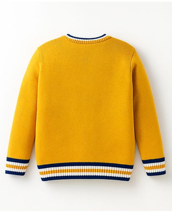 Babyhug Knit Full Sleeves Front Open Sweater with Cable Knit Design - Mustard