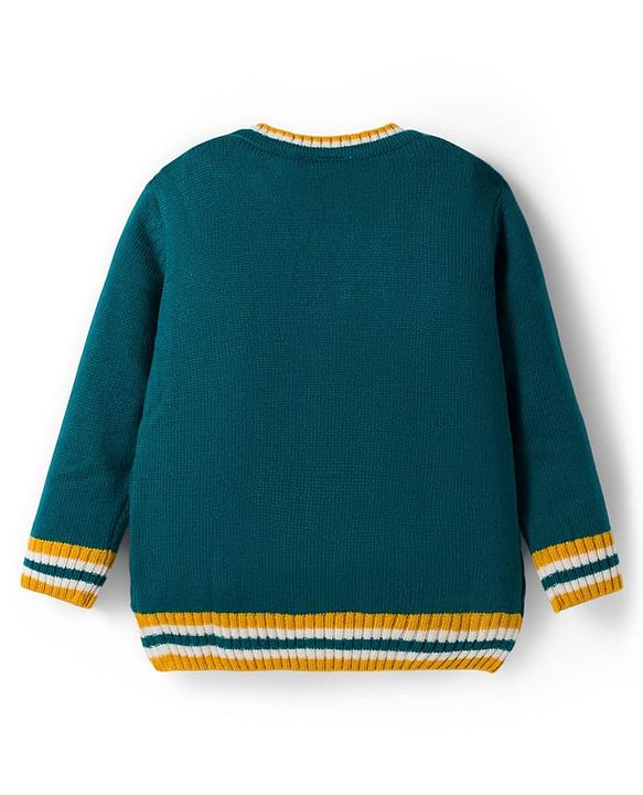 Babyhug Knit Full Sleeves Front Open Sweater With Tape Detailing - Teal Blue