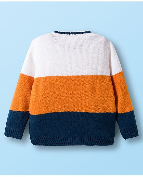 Babyhug Knit Full Sleeves Colorblock Pullover with Cable Knit Design - White & Navy Blue