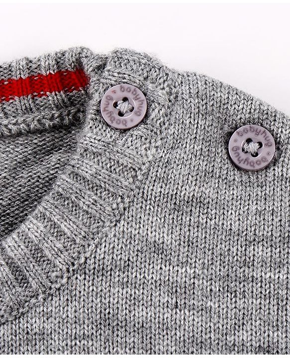 Babyhug Knit Full Sleeves Pullover Sweater with Aztec Design - Grey