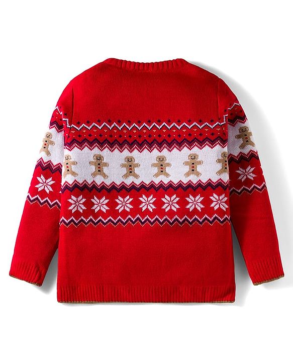 Babyhug Knit Full Sleeves Pullover Sweater with Aztec Design - Red