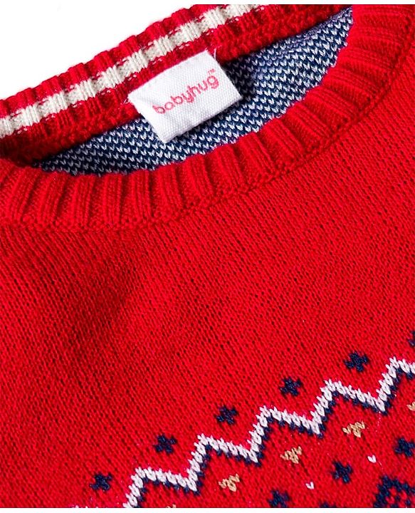 Babyhug Knit Full Sleeves Pullover Sweater with Aztec Design - Red