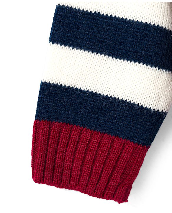 Babyhug Knitted Full Sleeves Pullover Sweater With Animal Embroidery - Dark Red