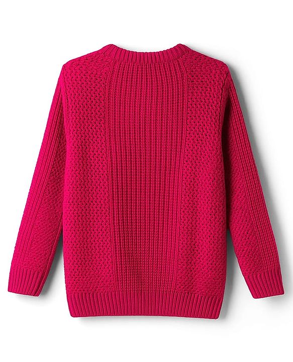 Babyhug Knit Full Sleeves Pullover Sweater with Floral Embroidery - Dark Pink