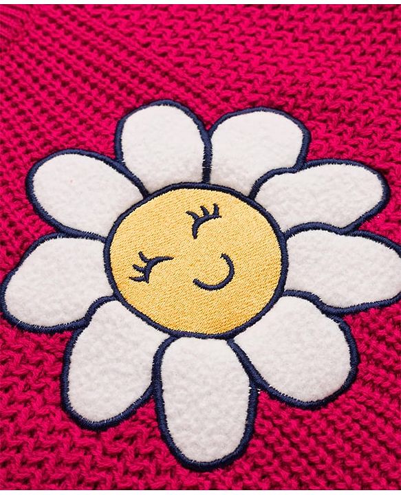 Babyhug Knit Full Sleeves Pullover Sweater with Floral Embroidery - Dark Pink