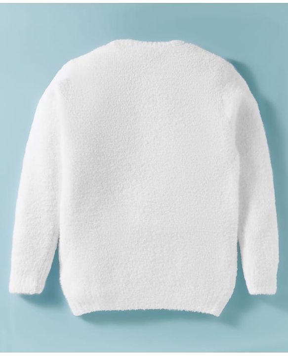 Babyhug Knit Full Sleeves Extra Soft Hairy Yarn Pullover Sweater with Text Embroidery - White