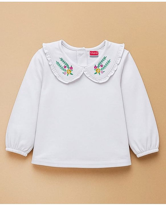 Babyhug Cotton Woven Full Sleeves Frock With Inner Tee & Floral Embroidery - Green