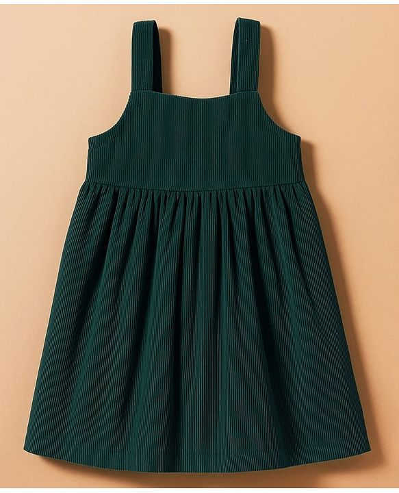 Babyhug Cotton Woven Full Sleeves Frock With Inner Tee & Floral Embroidery - Green