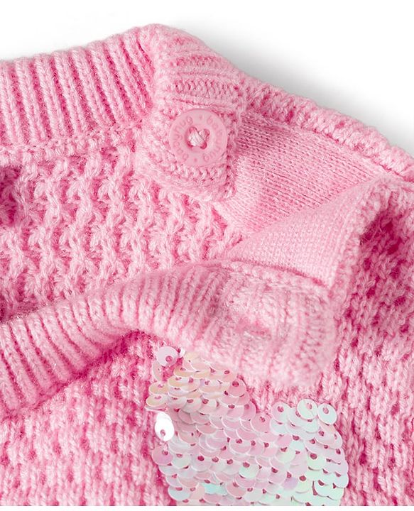 Babyhug Full Sleeves Pullover Sweater with Sequin Heart Design - Pink