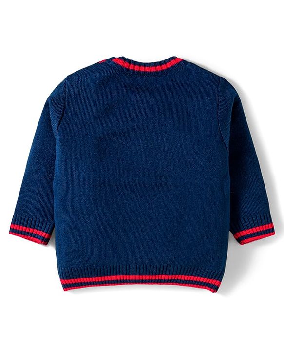Babyhug Knitted Full Sleeves Sweater Set With Teddy Bear Design - Navy Blue