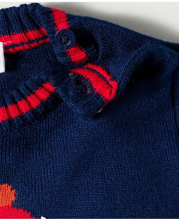 Babyhug Knitted Full Sleeves Sweater Set With Teddy Bear Design - Navy Blue