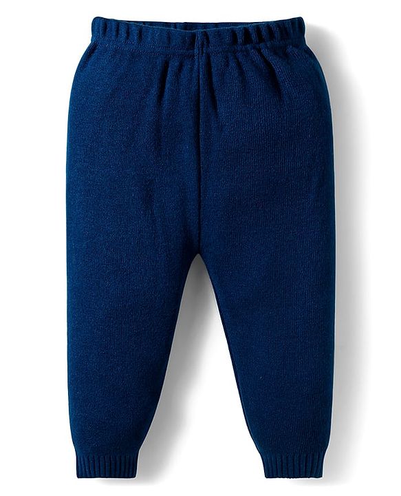 Babyhug Knitted Full Sleeves Sweater Set With Teddy Bear Design - Navy Blue