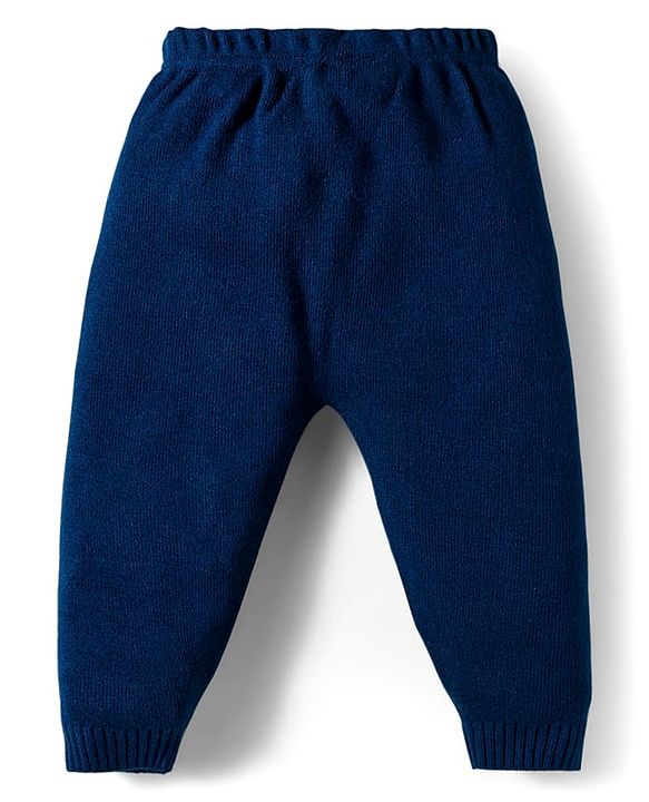 Babyhug Knitted Full Sleeves Sweater Set With Teddy Bear Design - Navy Blue