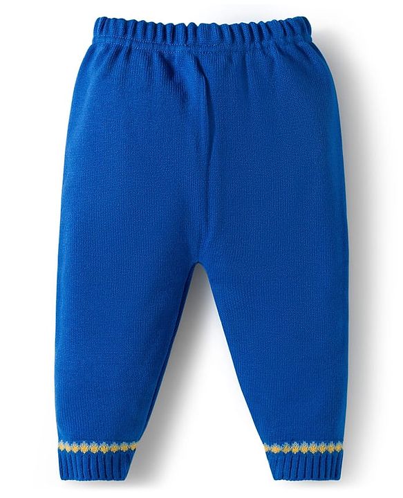 Babyhug Knitted Full Sleeves Sweater Set With Tractor Design - Royal Blue