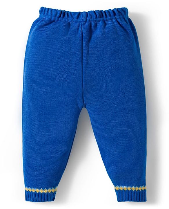 Babyhug Knitted Full Sleeves Sweater Set With Tractor Design - Royal Blue