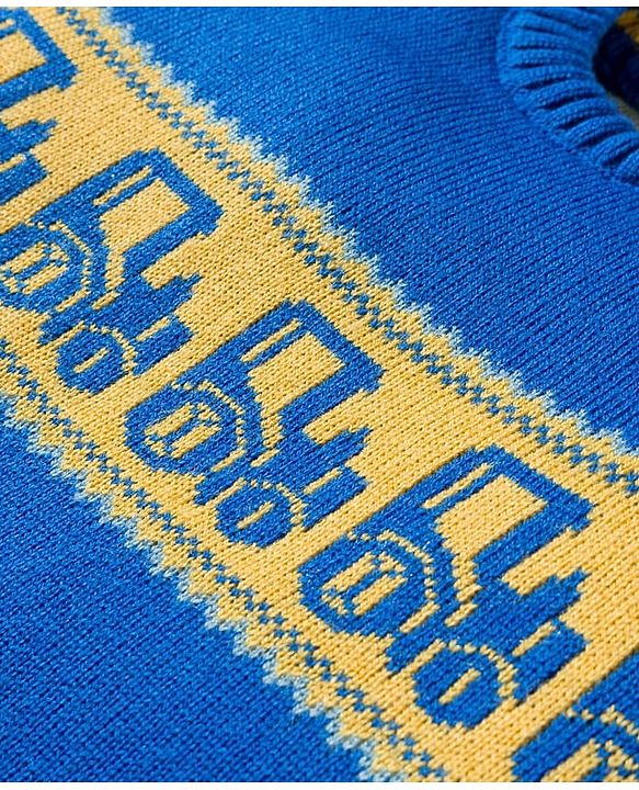 Babyhug Knitted Full Sleeves Sweater Set With Tractor Design - Royal Blue