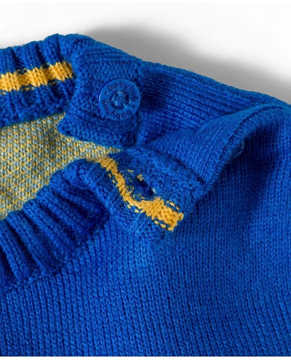Babyhug Knitted Full Sleeves Sweater Set With Tractor Design - Royal Blue