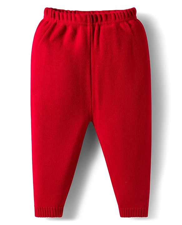 Babyhug Knit Full Sleeves Sweater Set With Deer Design - Red