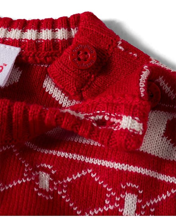 Babyhug Knit Full Sleeves Sweater Set With Deer Design - Red