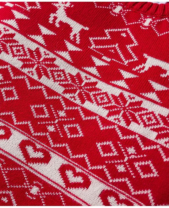 Babyhug Knit Full Sleeves Sweater Set With Deer Design - Red
