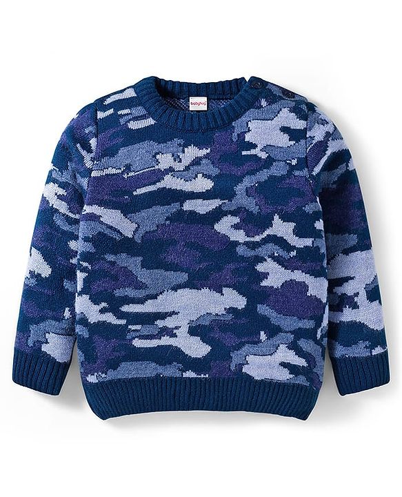 Babyhug Knit Full Sleeves Pullover Sweater Set with Camouflage Design - Navy Blue